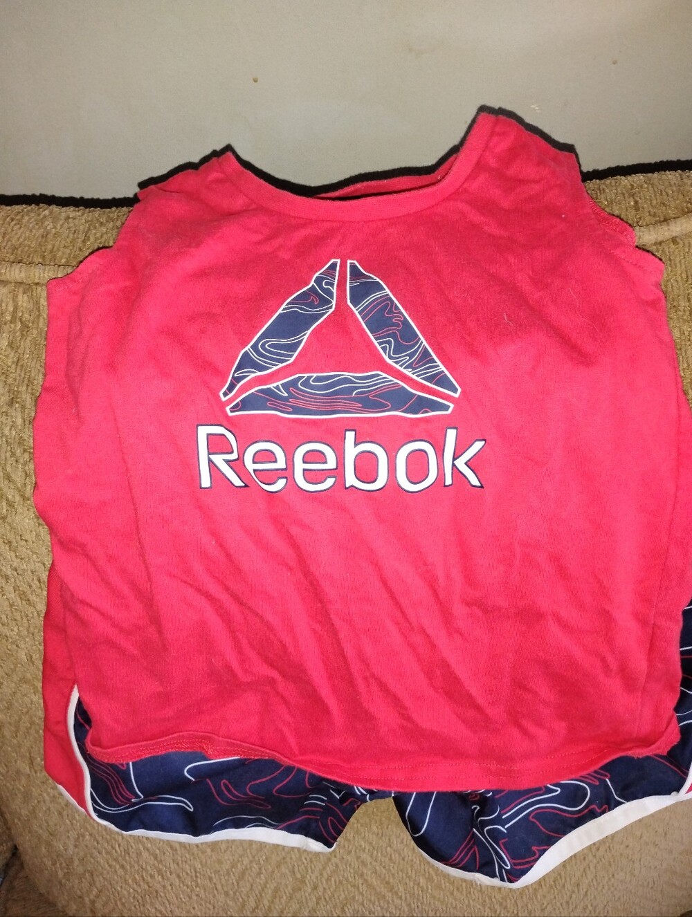 Kids Reebok Vibrant Logo Tank top with Black Trim and Short Set with Reebok Logo